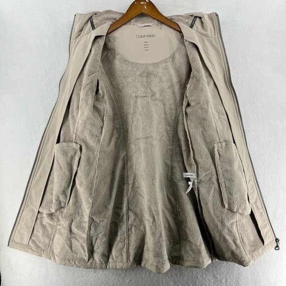 Calvin Klein Parka Jacket Women's S Beige Full Zip Faux Fur Lined Hooded Pocket - Picture 11 of 14